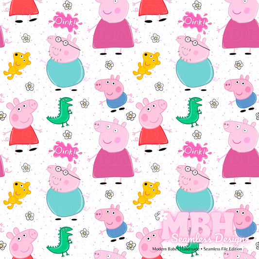 Floral Peppa & Family Seamless Pattern