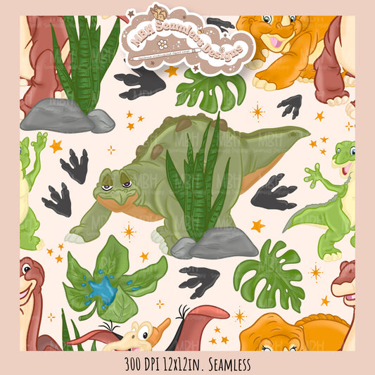 Starry LBT Dinosaurs Seamless Pattern // Multiple Colorway Options