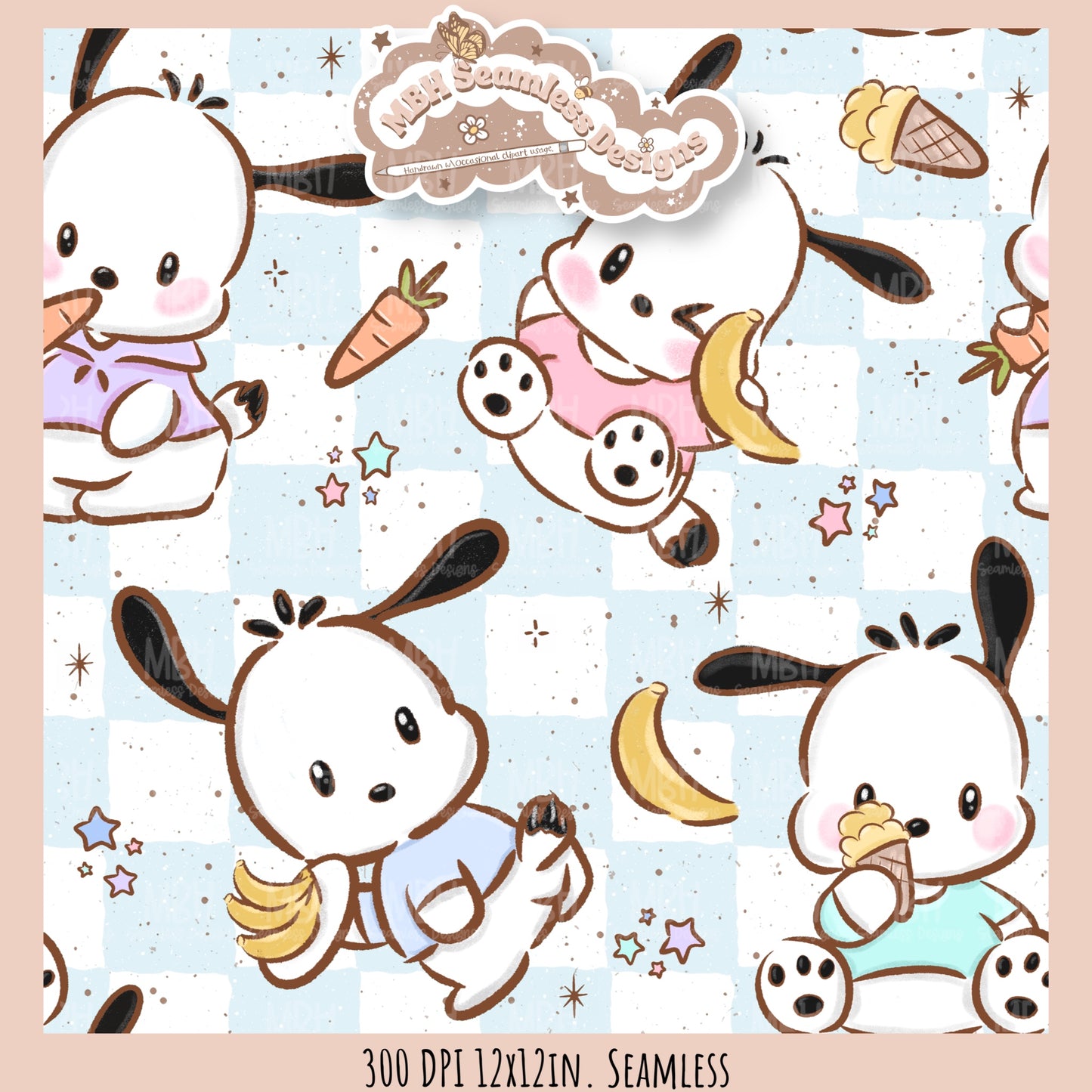 Pochacco Faves Seamless Pattern // PNG // Assorted Colorways