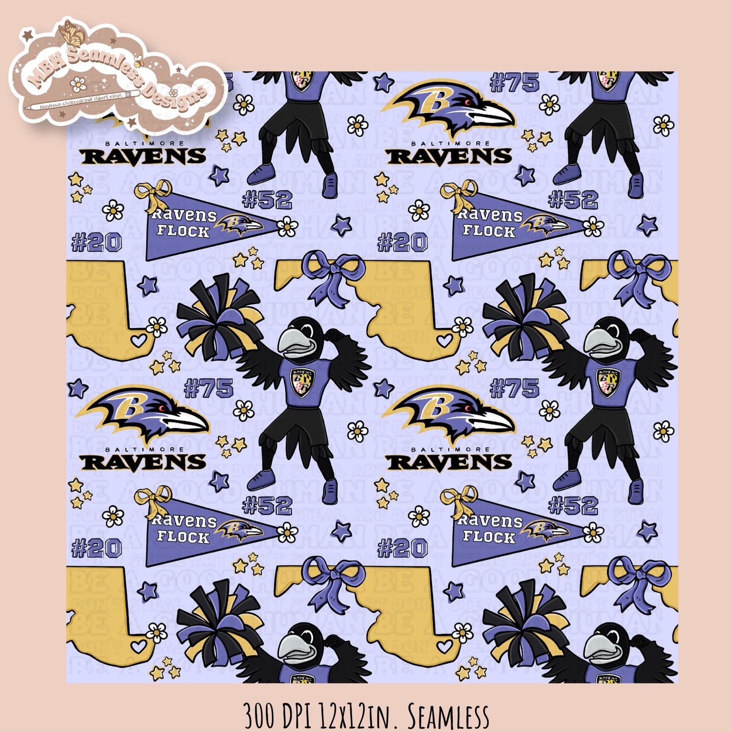 Ravens x Daisies Football Seamless Pattern // Assorted Colorways