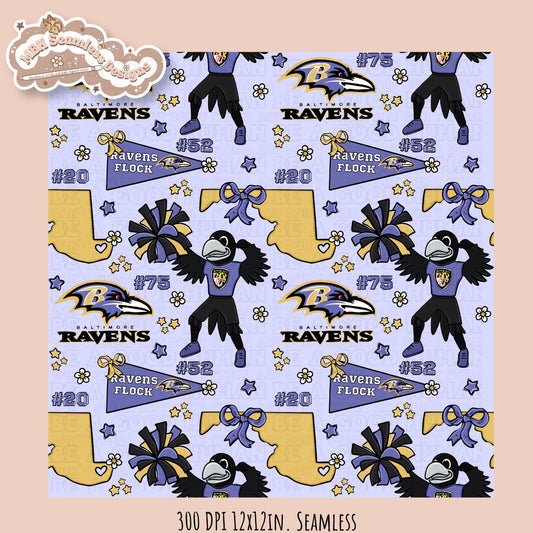 Ravens x Daisies Football Seamless Pattern // Assorted Colorways