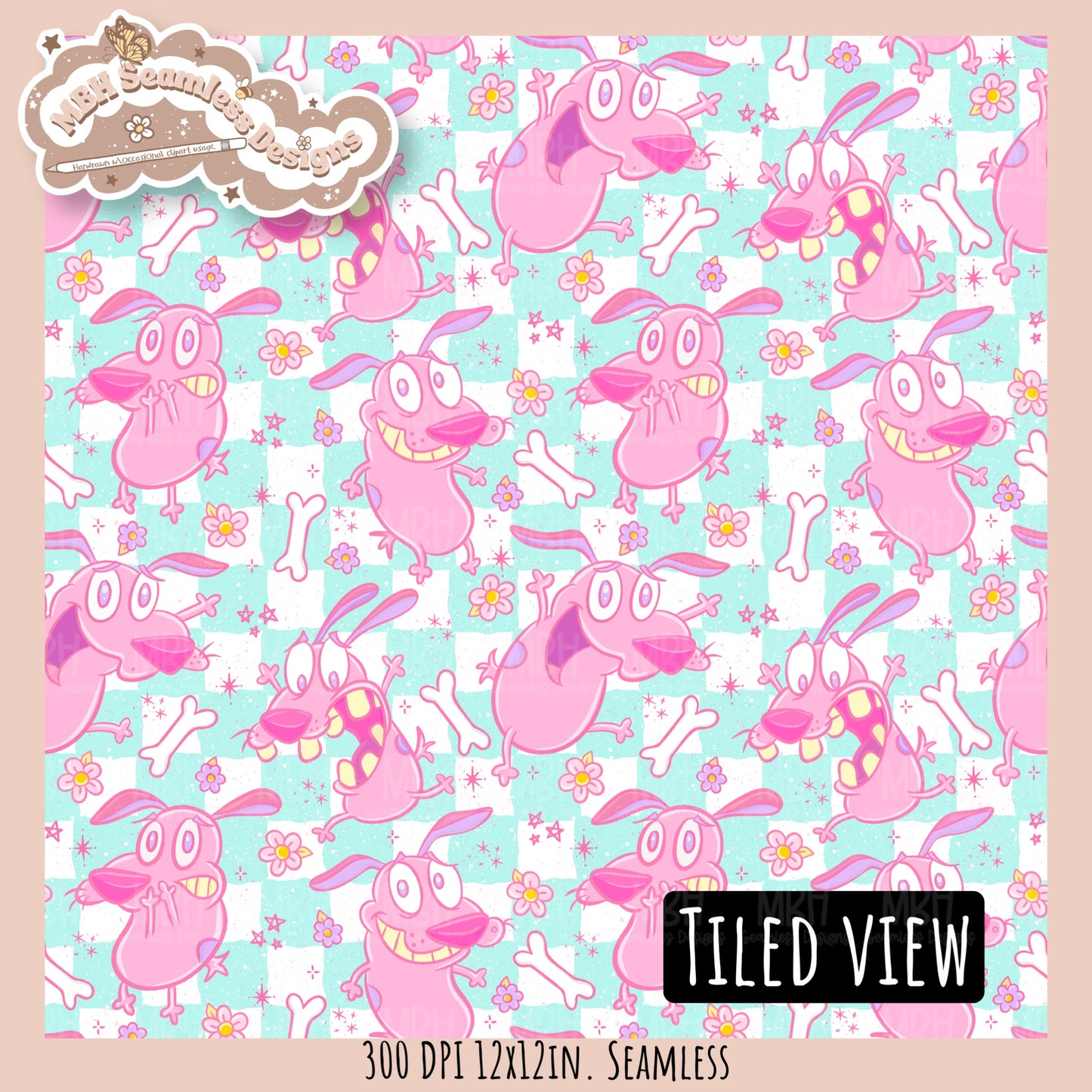 Pink Courage Dog Seamless Pattern // PNG // Assorted Colorway Options