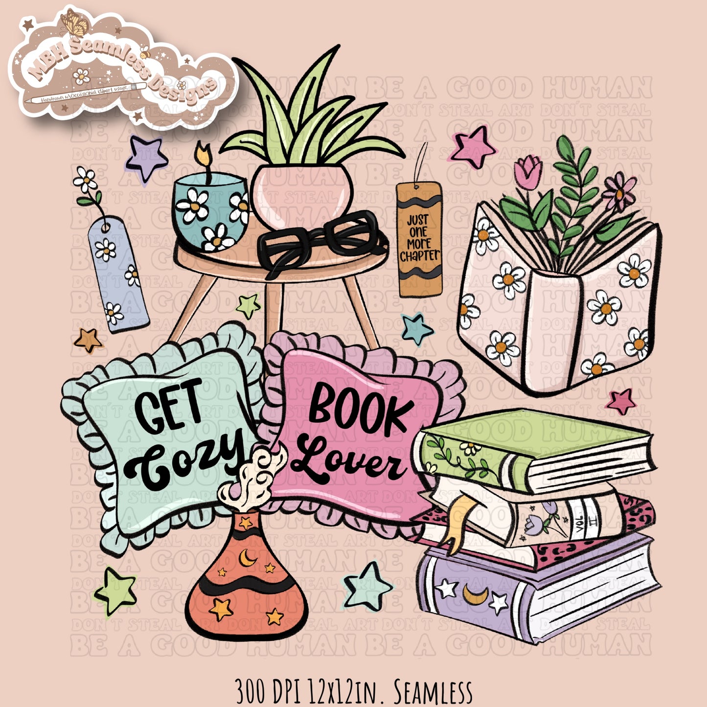 Cozy Spring Books Seamless Pattern & PNG•MULTIPLE COLORWAYS