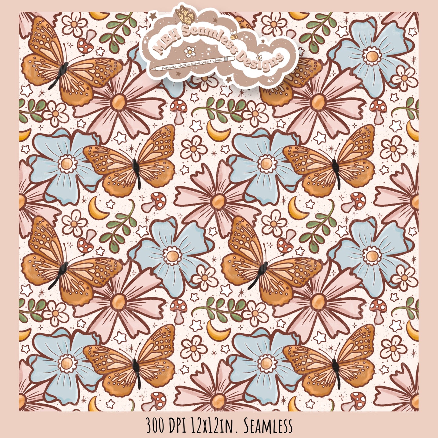 Butterfly Floral Seamless Pattern //MULTIPLE COLORWAY OPTIONS