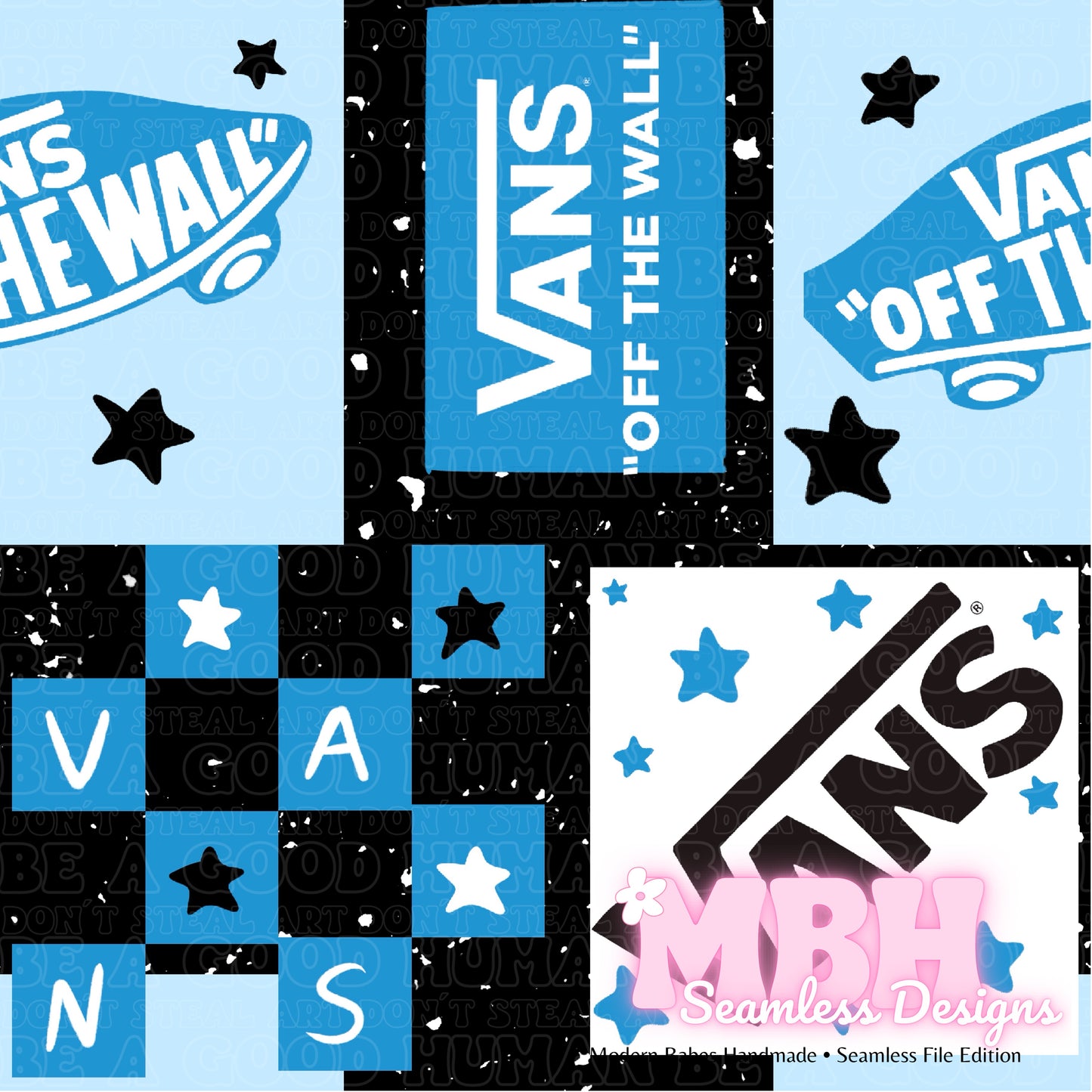 Blue Starry Vans Patchwork Seamless Pattern