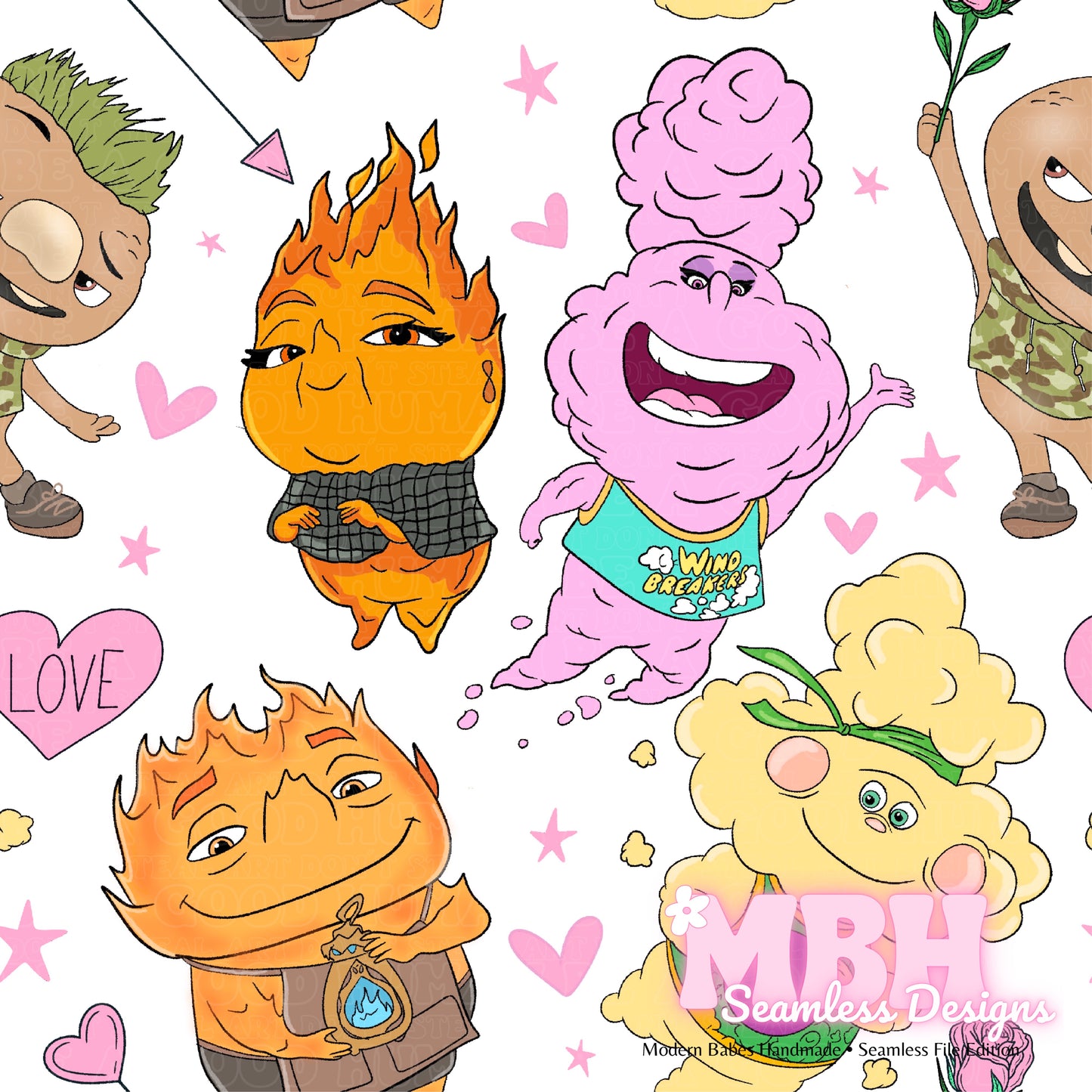 Elemental Friends Valentine Assorted Colorways  Seamless Pattern