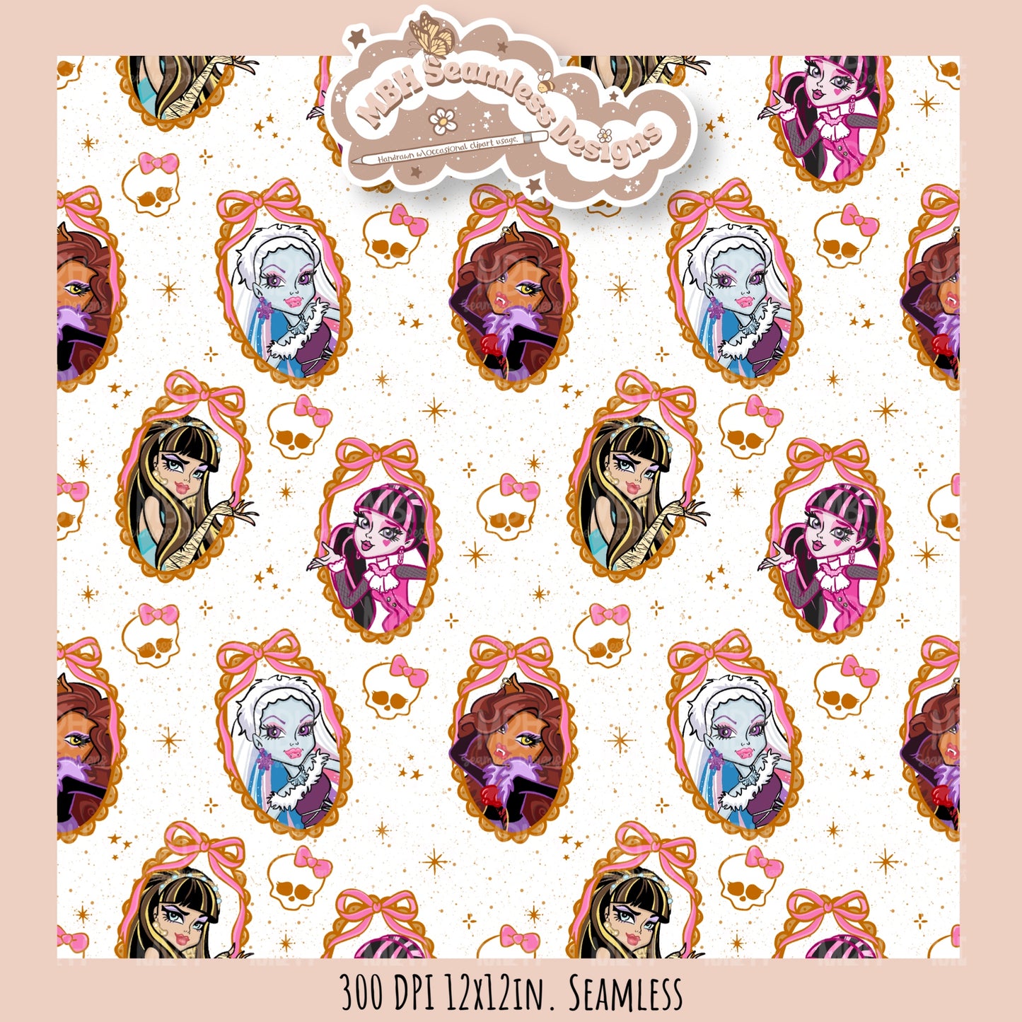 Monster High Coquette Frames Seamless Pattern • PNG • Assorted Colorway Options