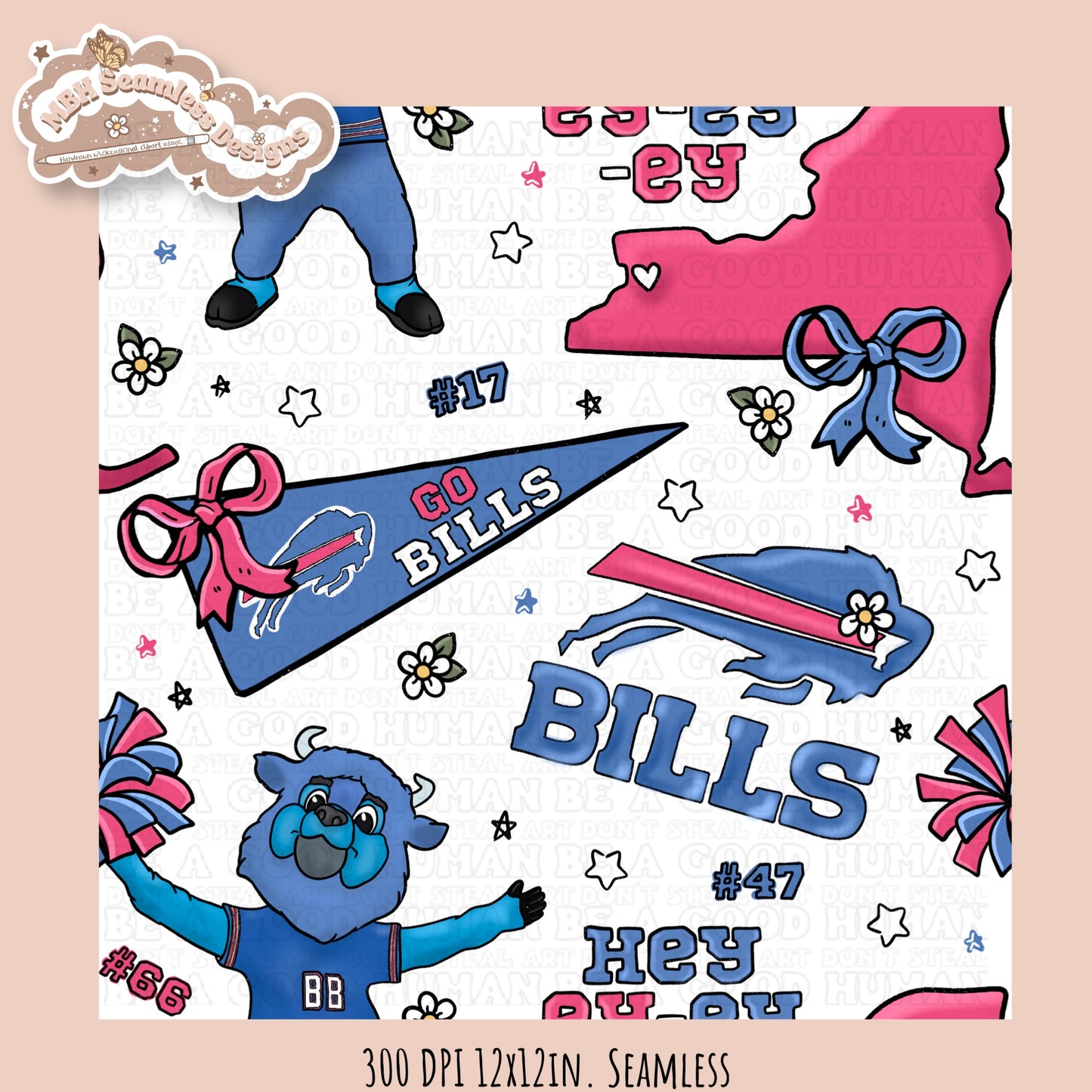 Bills x Daisies Football Seamless Pattern // Assorted Colorways