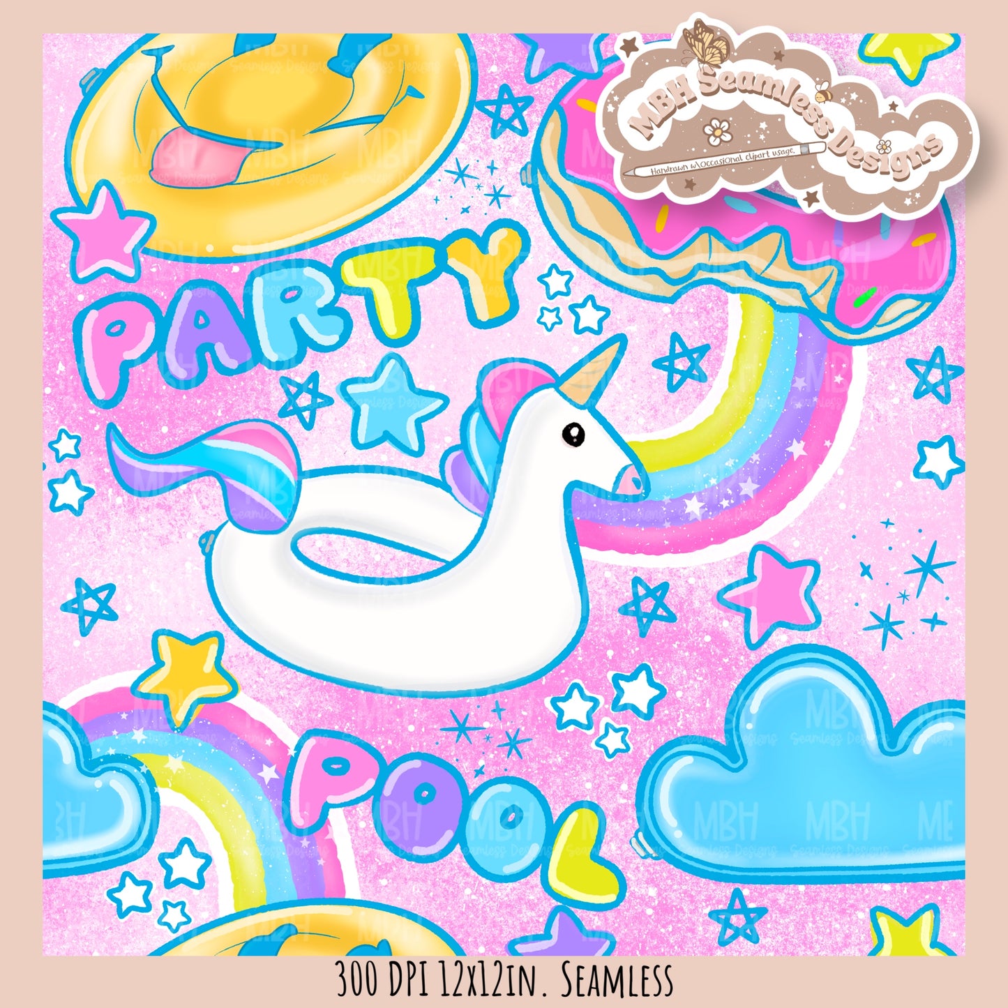 Pool Party Seamless Pattern • Multiple Colorways • PNG