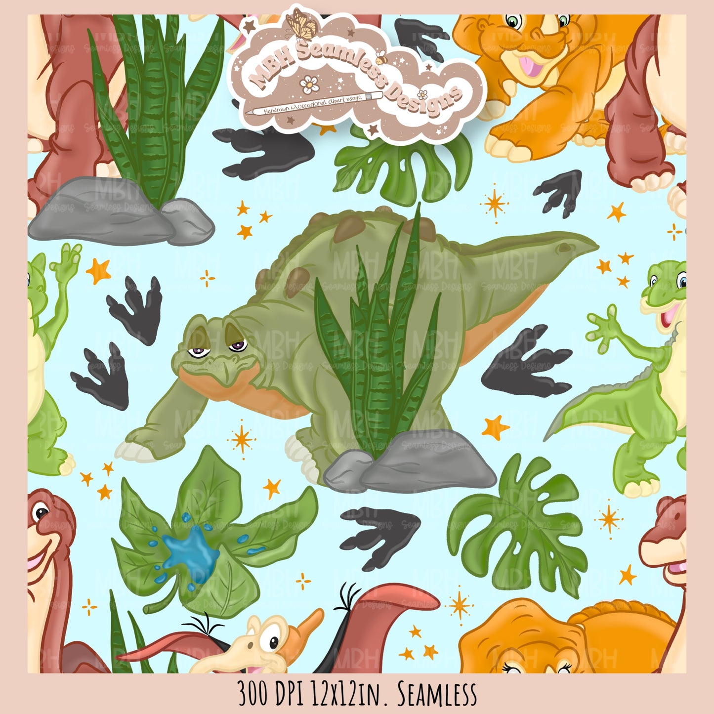 Starry LBT Dinosaurs Seamless Pattern // Multiple Colorway Options