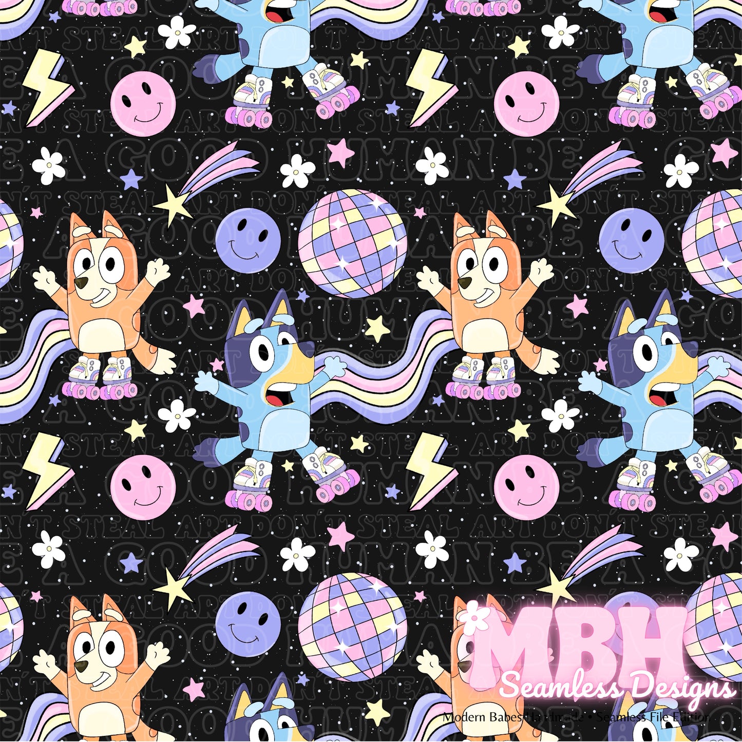 Roller Disco Heelers Seamless Pattern & PNG MULTIPLE COLORWAYS