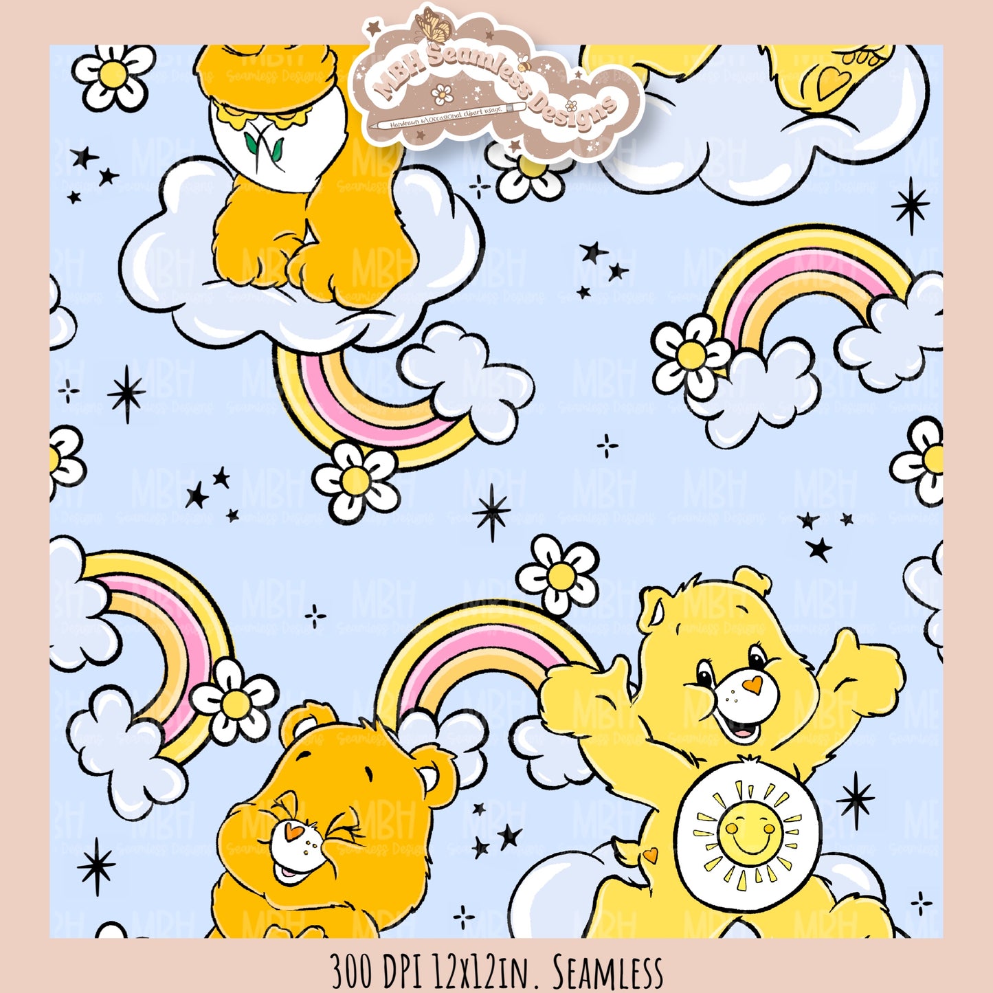 Rainbow Daisies Care Bears Seamless Pattern // Assorted Colorways