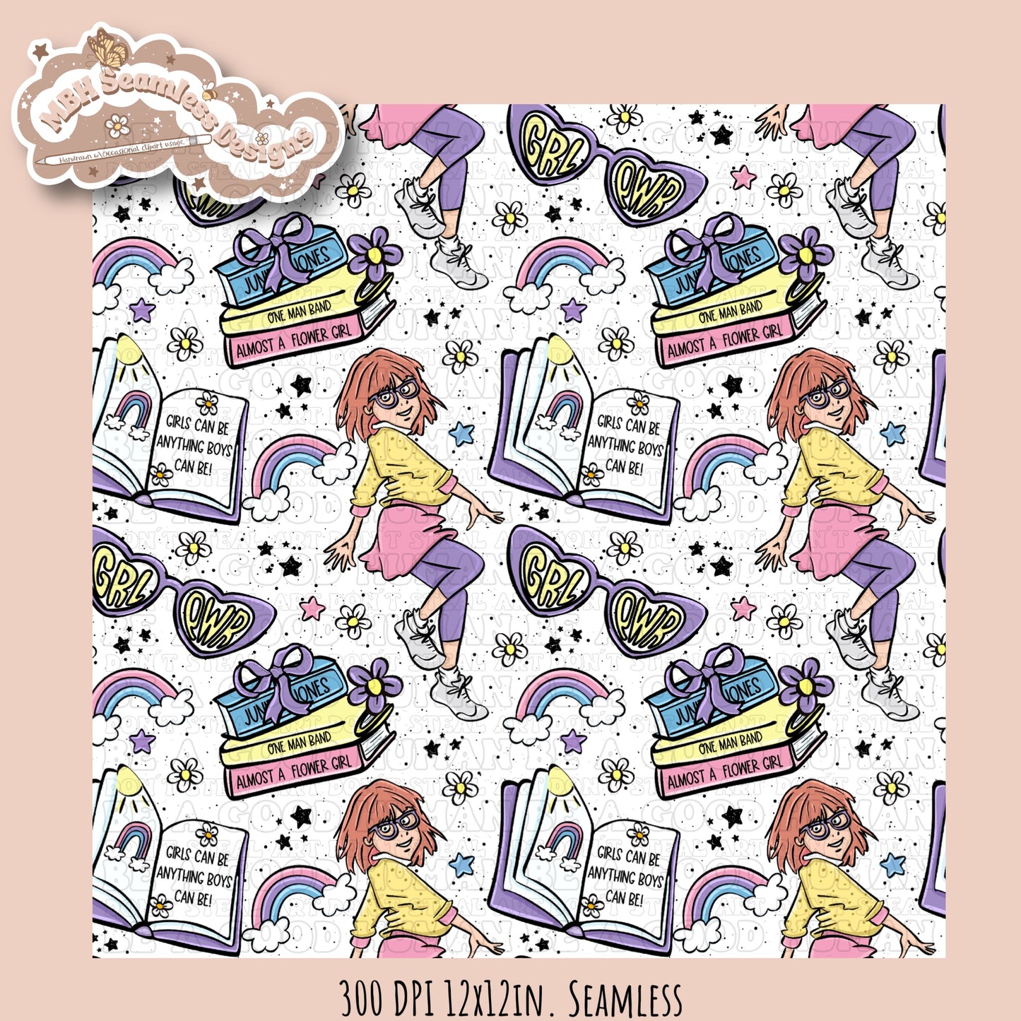 Junie B Seamless Pattern // PNG //Multiple Colorway Options