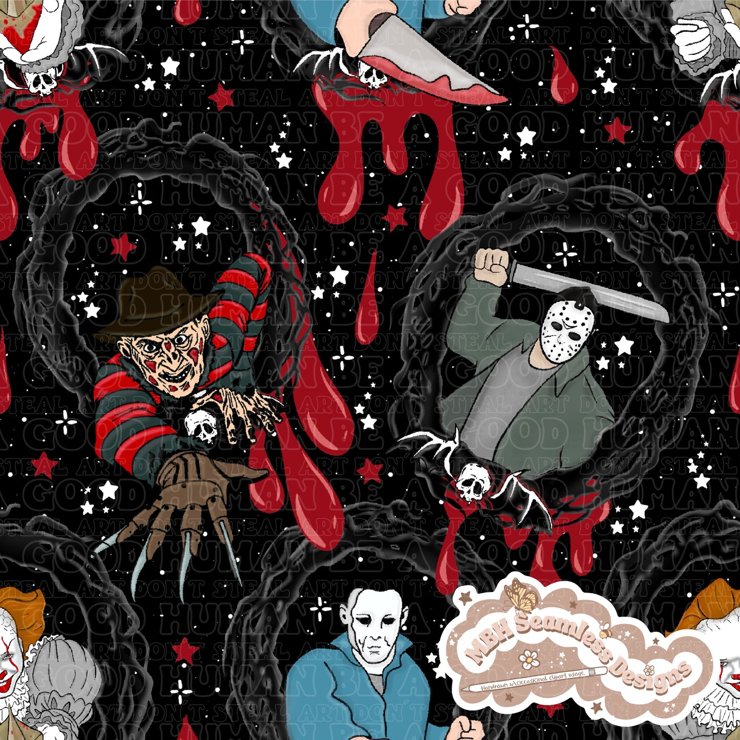 Bloody Horror Mashup Frames Seamless MULTIPLE COLORWAYS