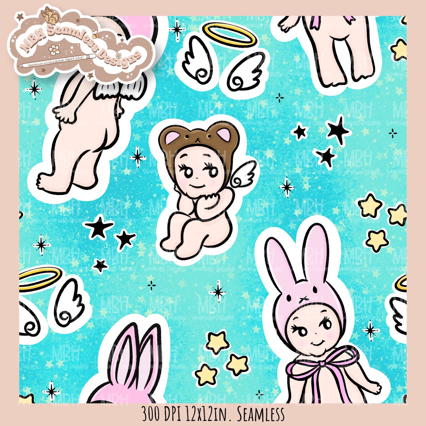 Starry Sonny Angels Seamless Pattern // Assorted Colorway Options