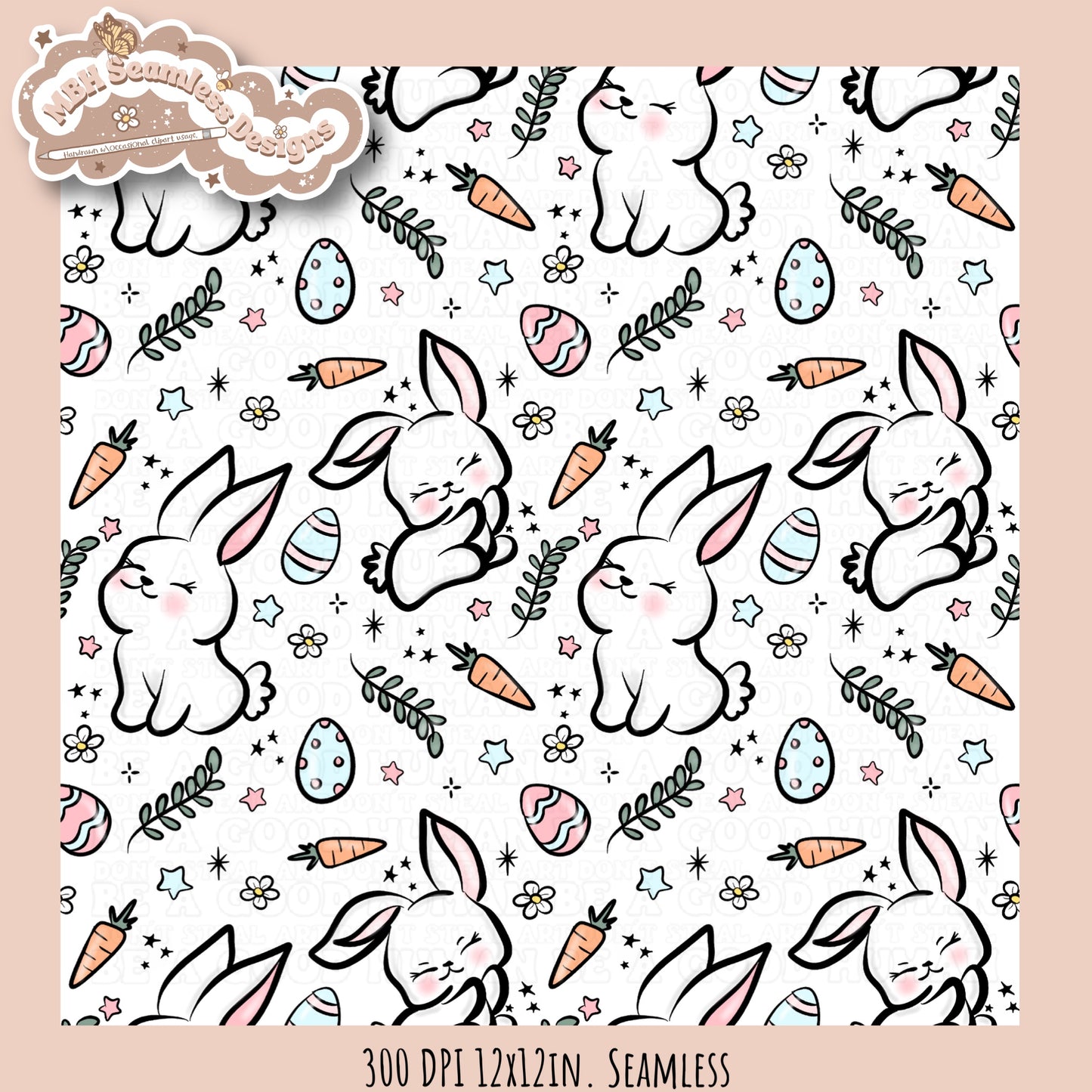 Kawaii Easter Bunnies Seamless Pattern MULTIPLE COLORWAYS