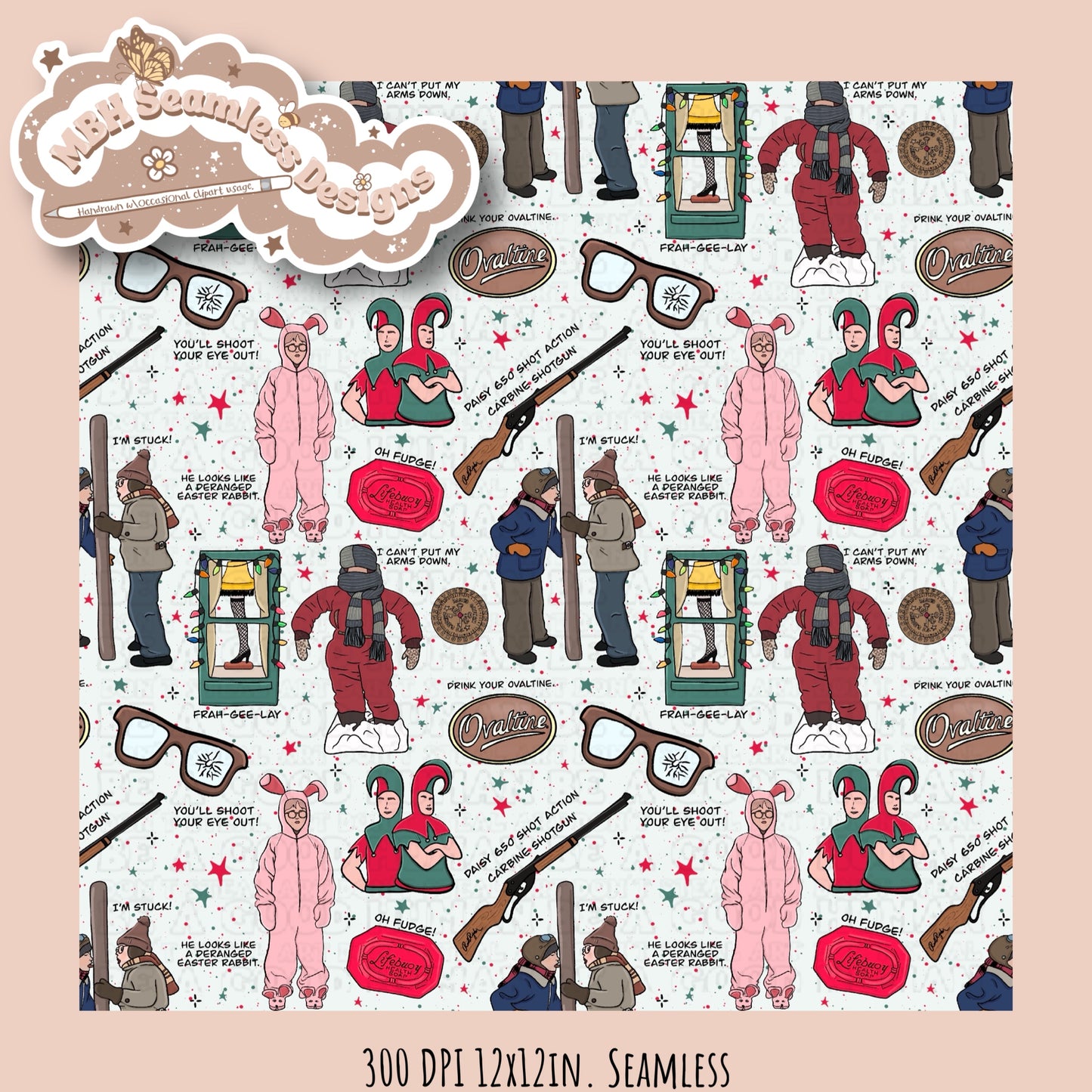 A Christmas Story Starry Spex Seamless Pattern & PNG MULTIPLE COLORWAYS