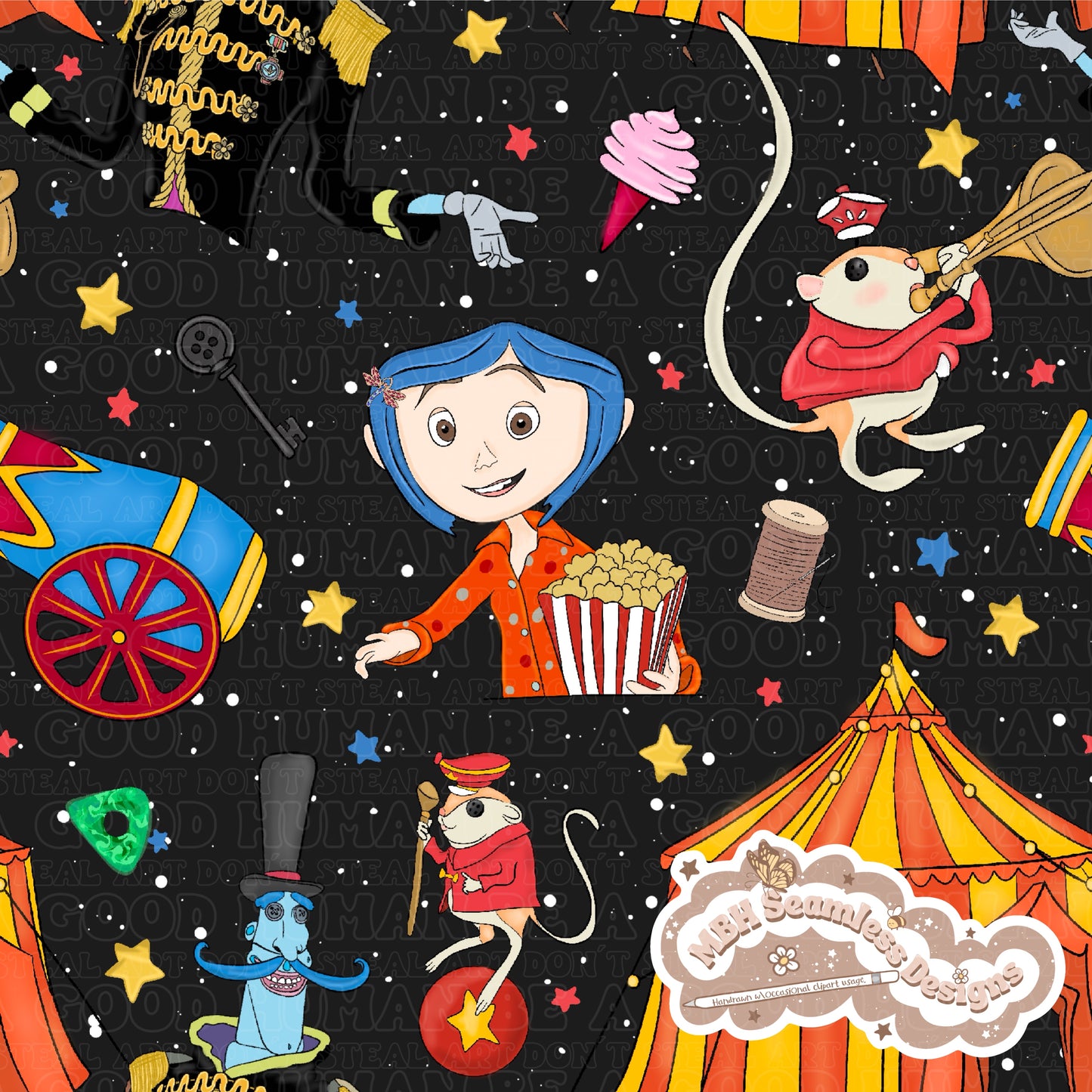 Button Eyes Circus & Coordinate Seamless Pattern & PNG