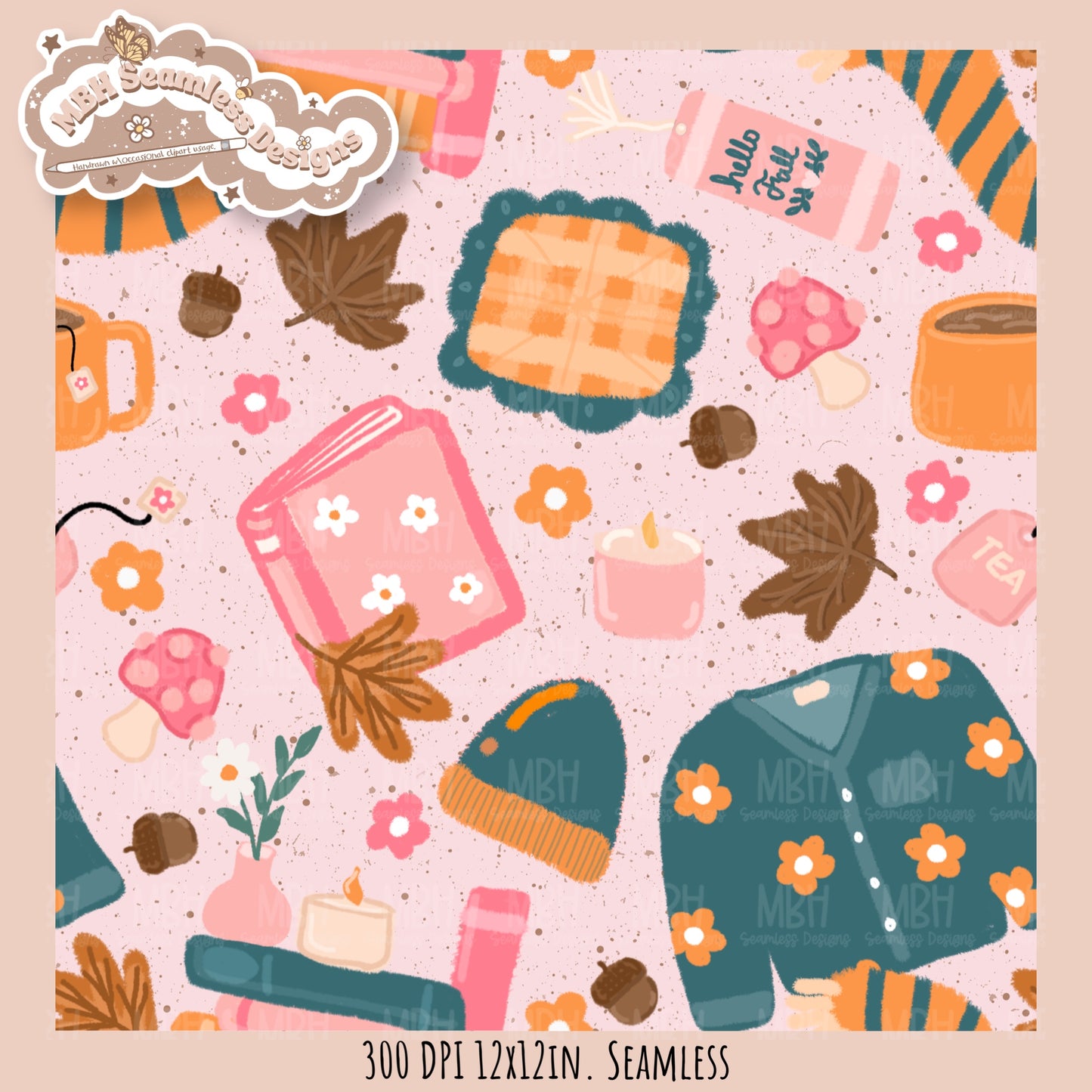 Cozy Fall Seamless Pattern•PNG•Multiple Colorways