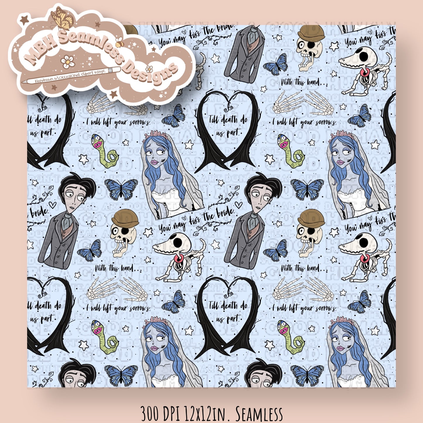 Corpse Bride Quotes Seamless Pattern & PNG MULTIPLE COLORWAYS