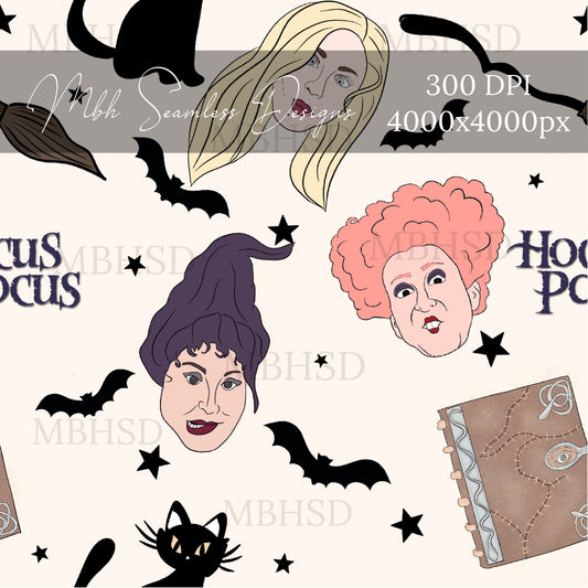 Hocus Pocus Batty 2 Colors Seamless Pattern