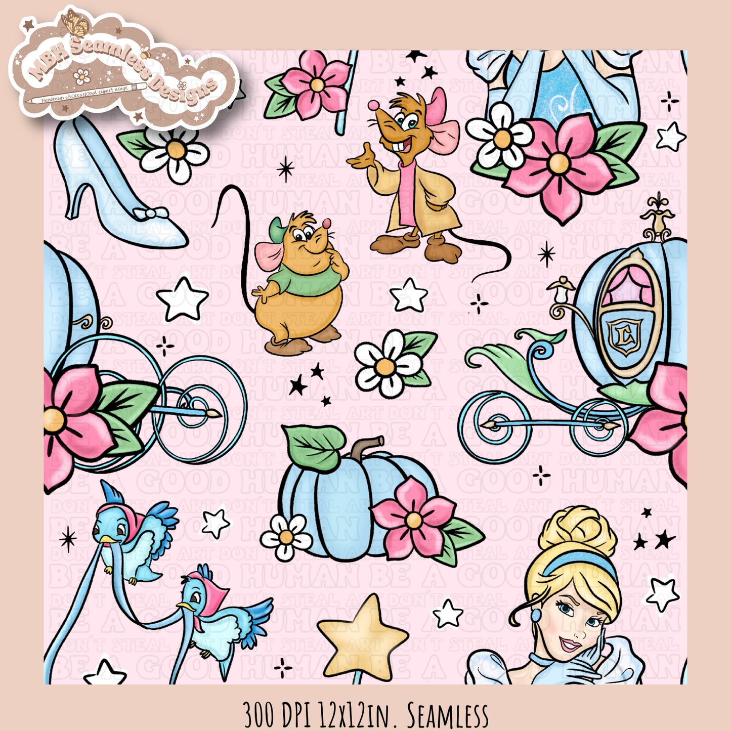 Starry Cinderella Seamless Pattern & PNG