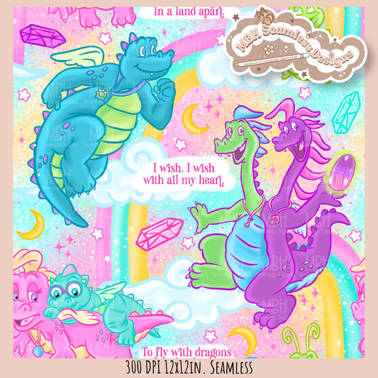 Rainbow Dragon Tales Seamless Pattern  // MULTIPLE COLORWAYS // PNG