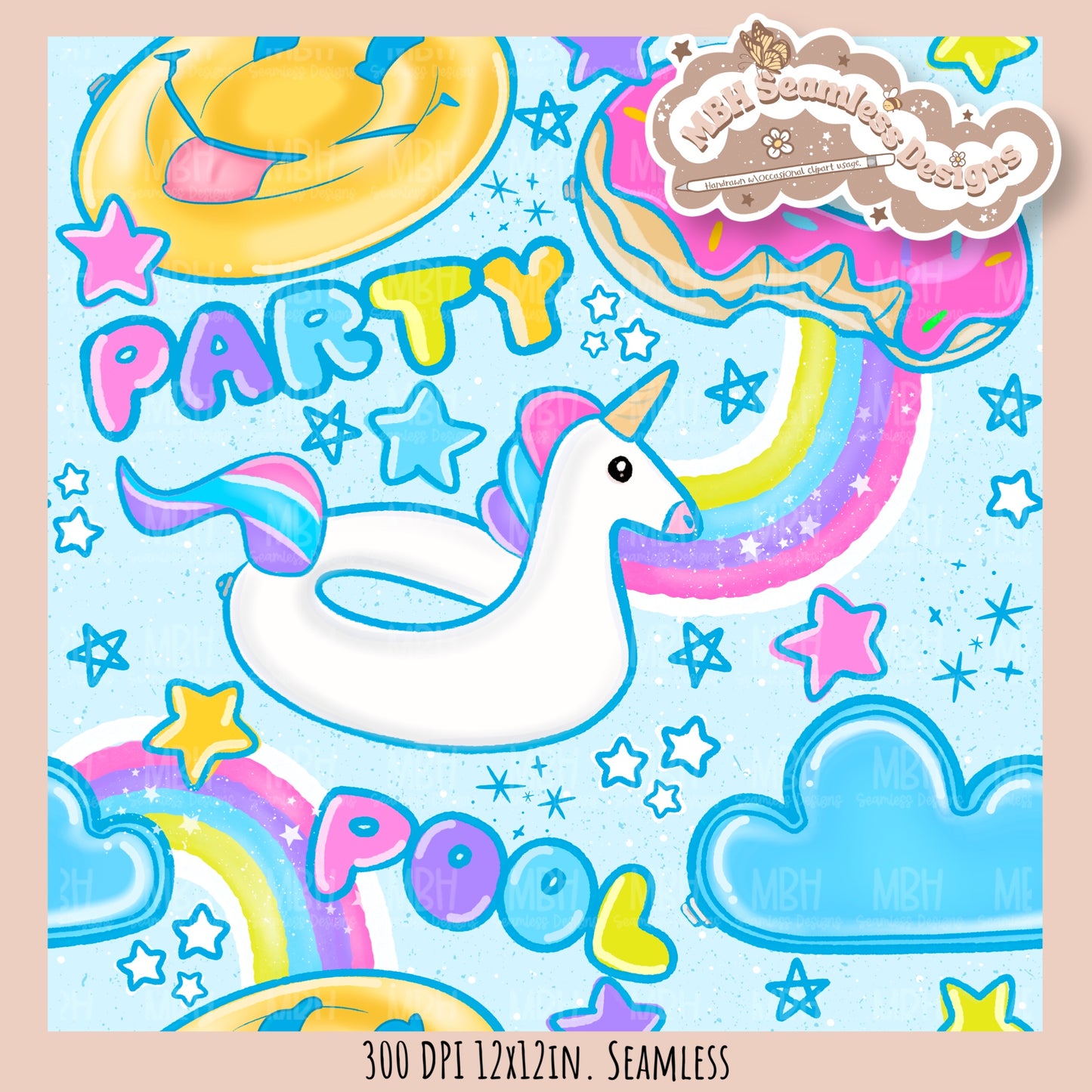 Pool Party Seamless Pattern • Multiple Colorways • PNG
