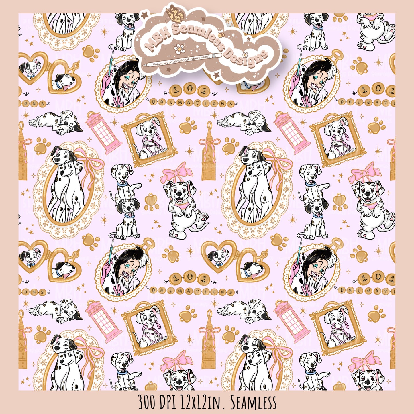 Dalmatian Charms Seamless Pattern // PNG // Multiple Colorway Options