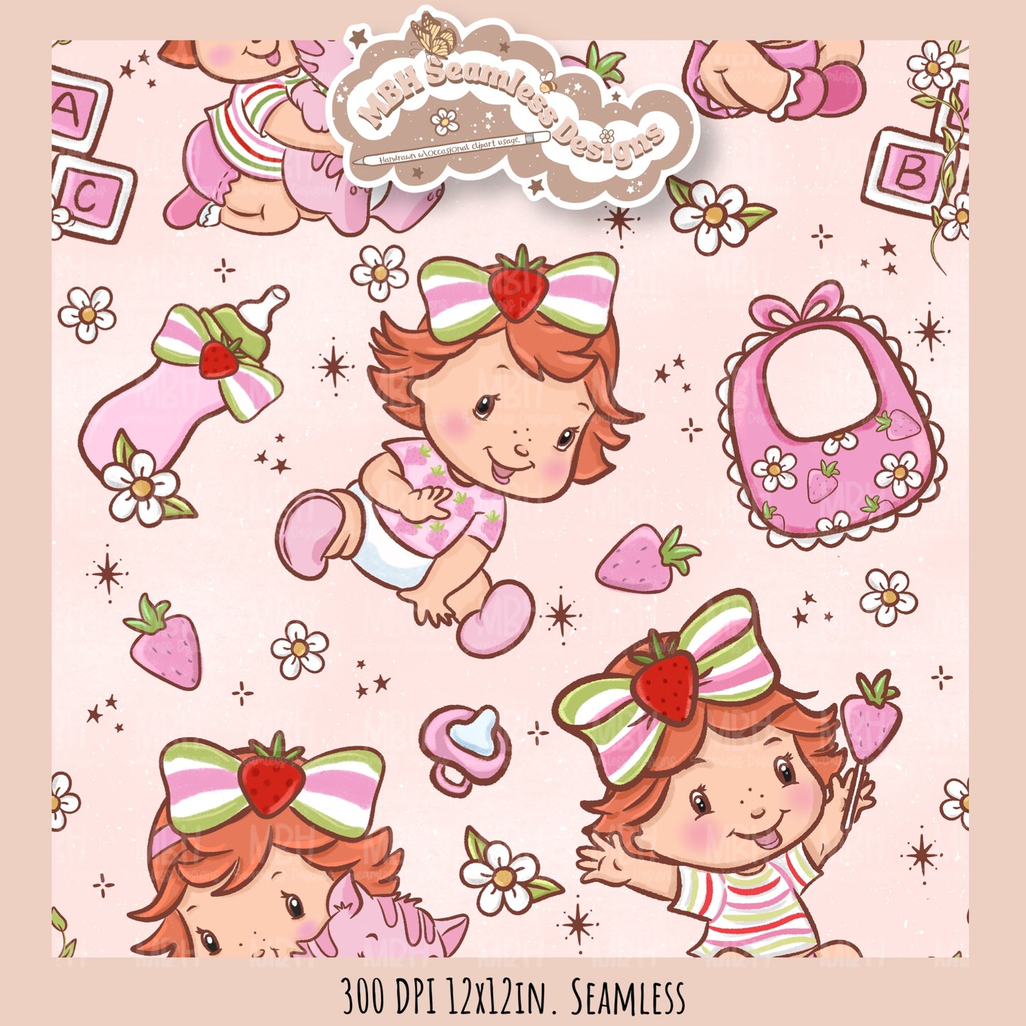 Baby Shortcake Seamless Pattern • PNG •Multiple Colorways