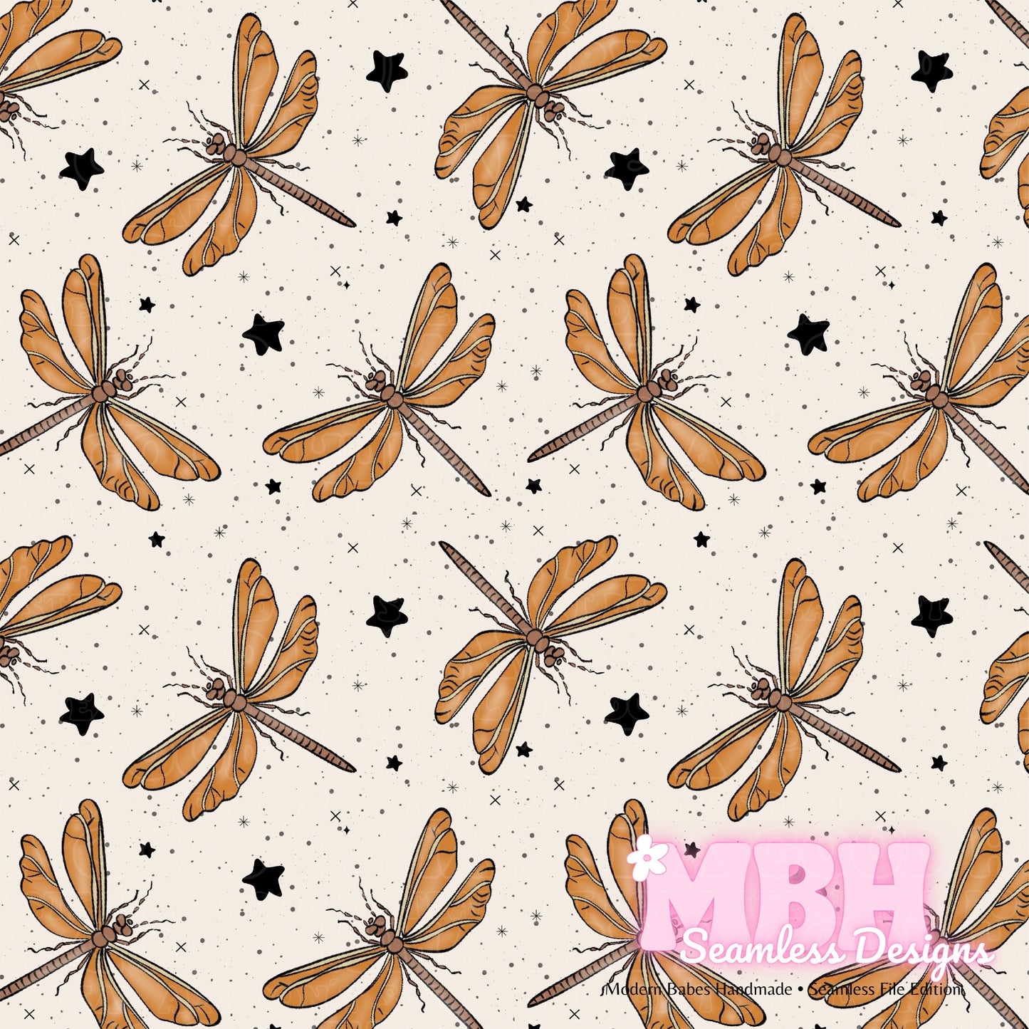 Golden Starry Dragonflies Seamless Pattern MULTIPLE COLORWAYS