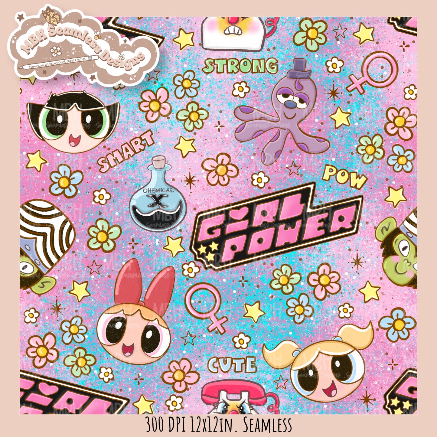 Girl Power PPG Seamless Pattern // Assorted Colorway Options