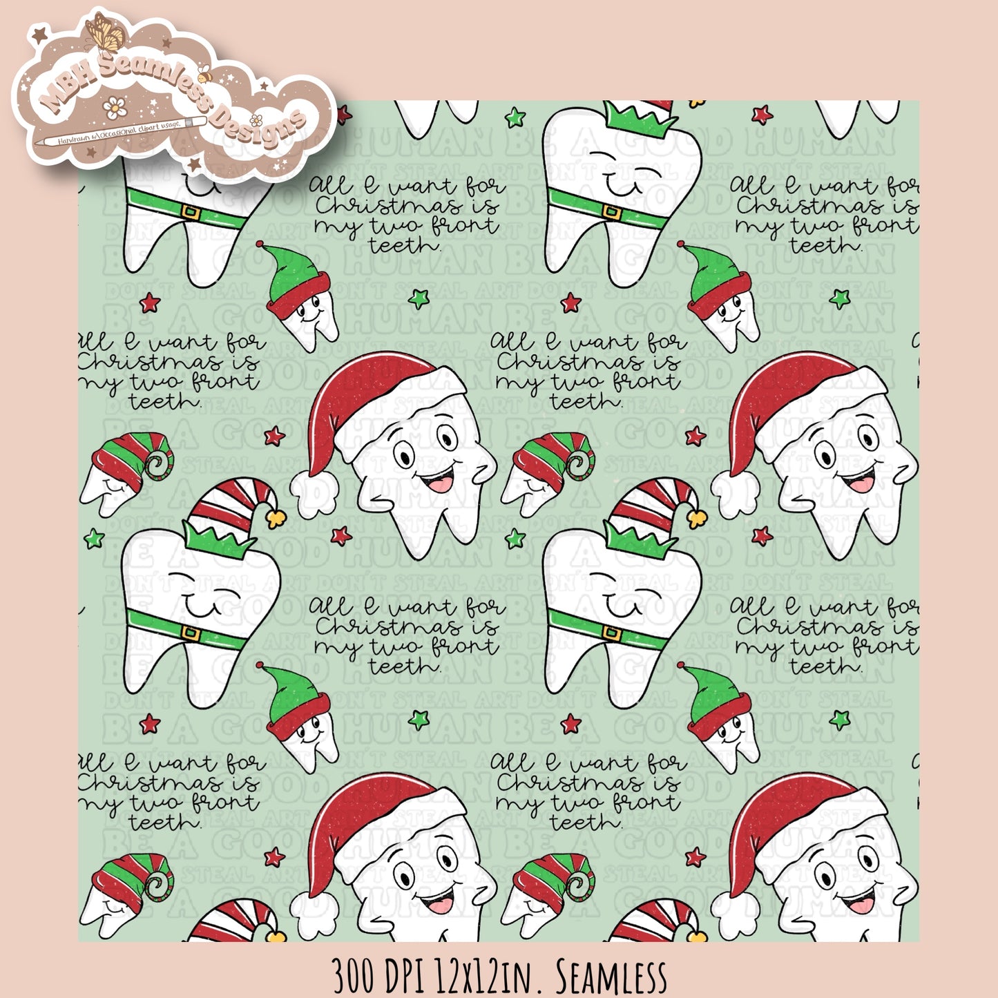 Two Front Teeth Christmas Seamless Pattern MULTIPLE COLORWAYS