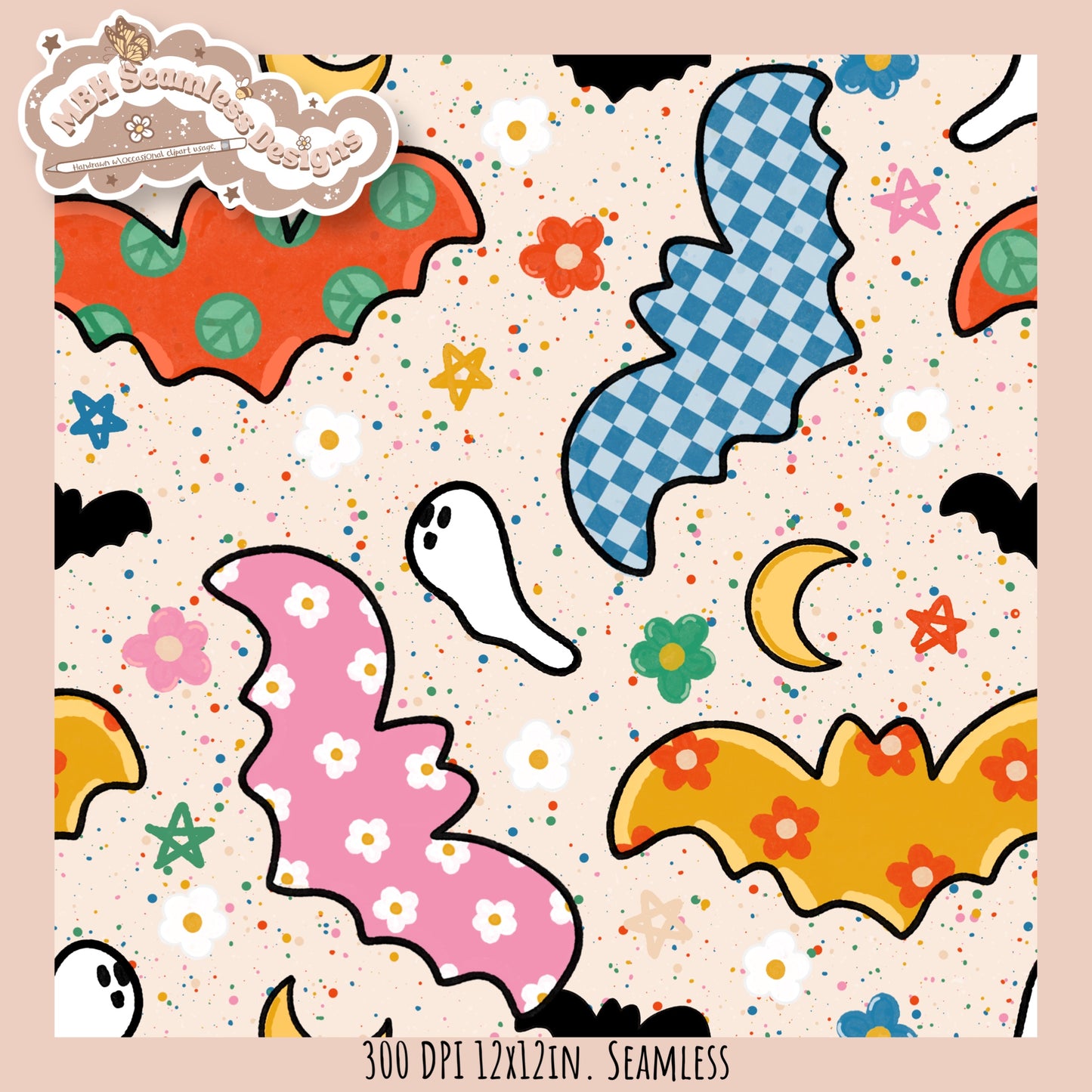 Groovy Bats Seamless Pattern // Assorted Colorway Options