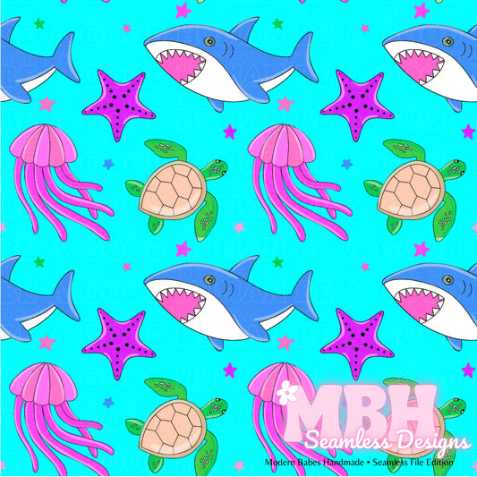 Ocean Life SAFE SWIM Seamless Pattern  MULTIPLE COLORWAYS