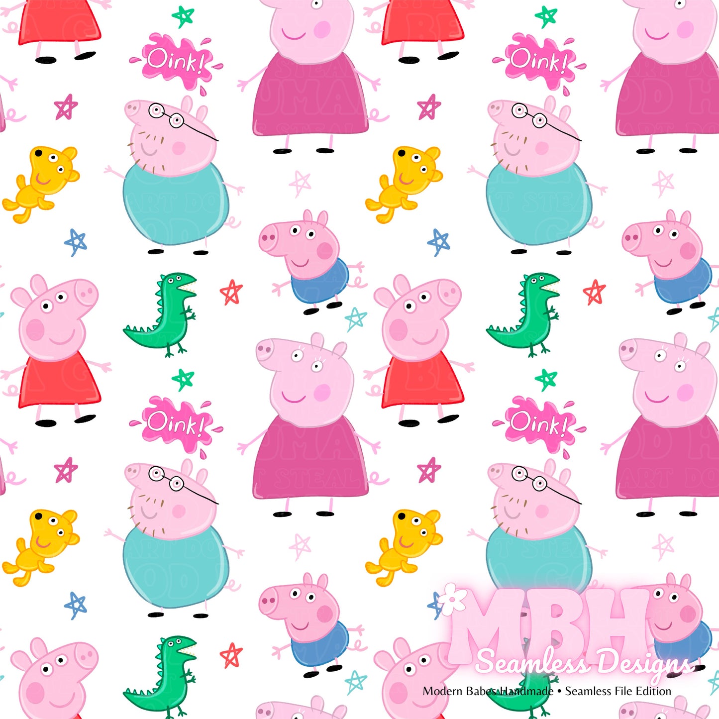 Starry Peppa & Family Seamless Pattern