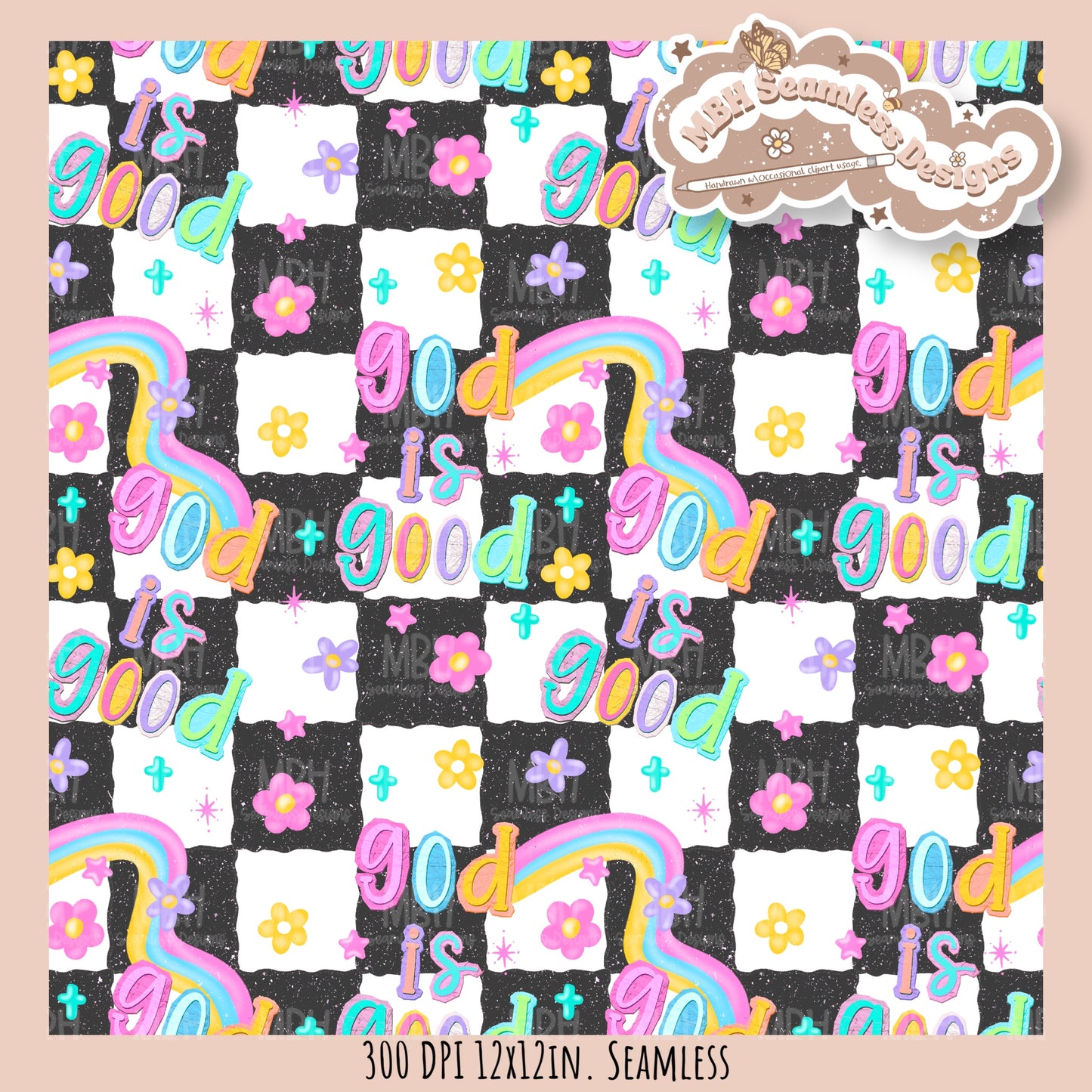 Groovy God Is Good Seamless Pattern // SUB PNG // Multiple Colorway Options