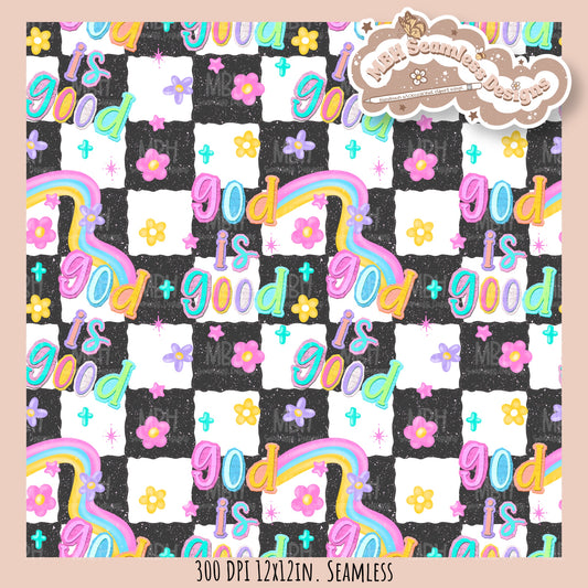 Groovy God Is Good Seamless Pattern // SUB PNG // Multiple Colorway Options