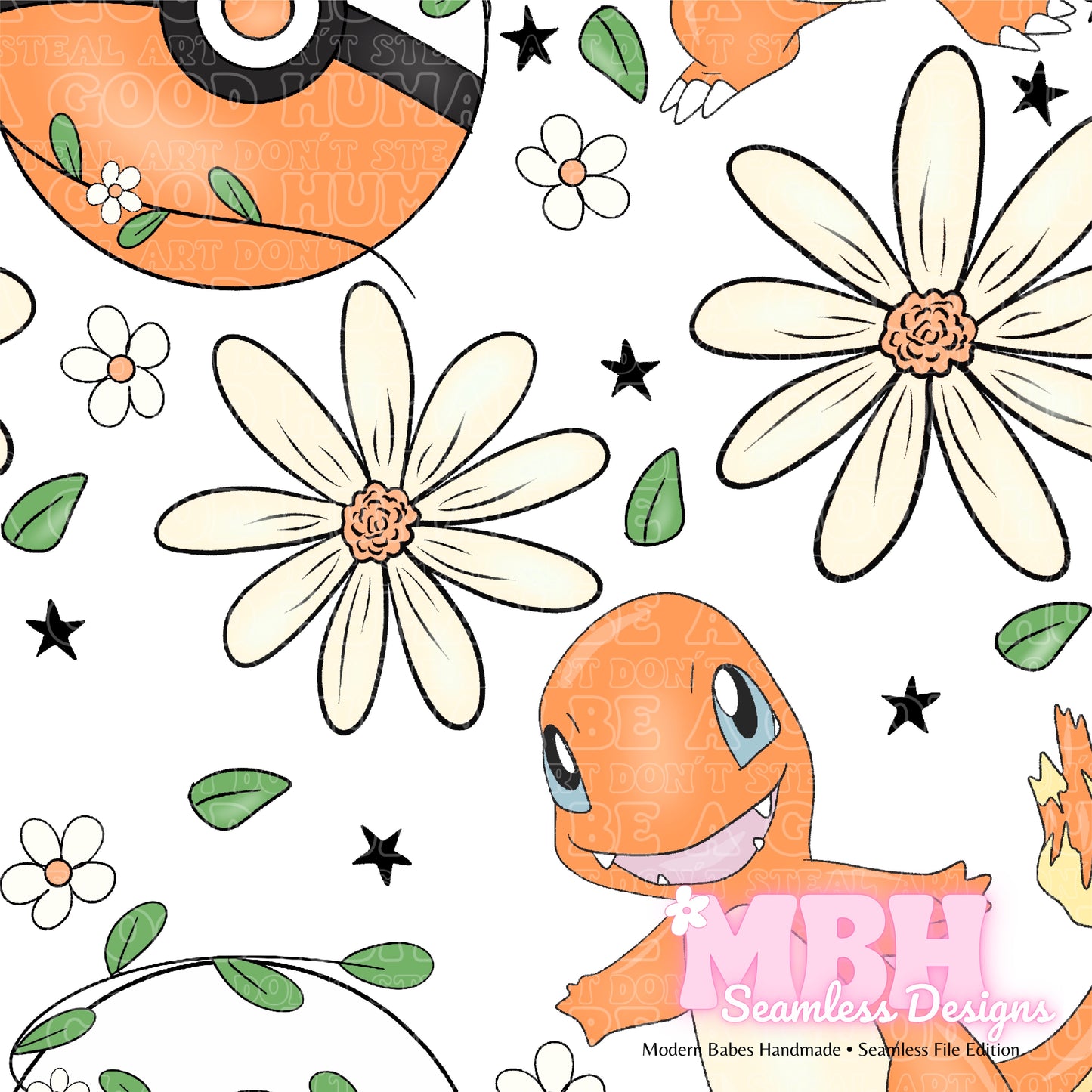 LIMITED Charmander Floral Seamless Pattern