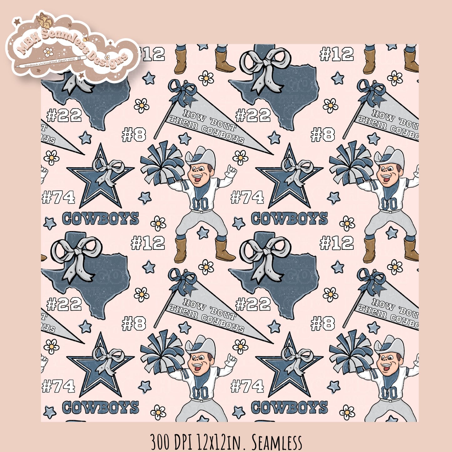 Cowboys x Daisies Football Seamless Pattern // Assorted Colorways