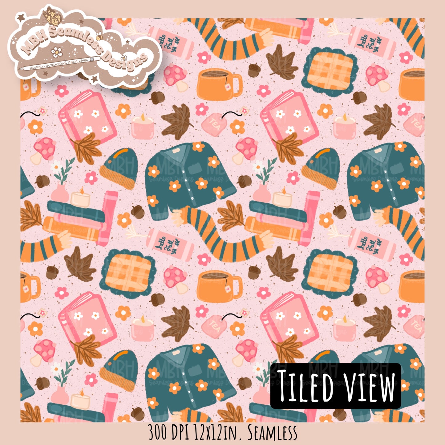 Cozy Fall Seamless Pattern•PNG•Multiple Colorways