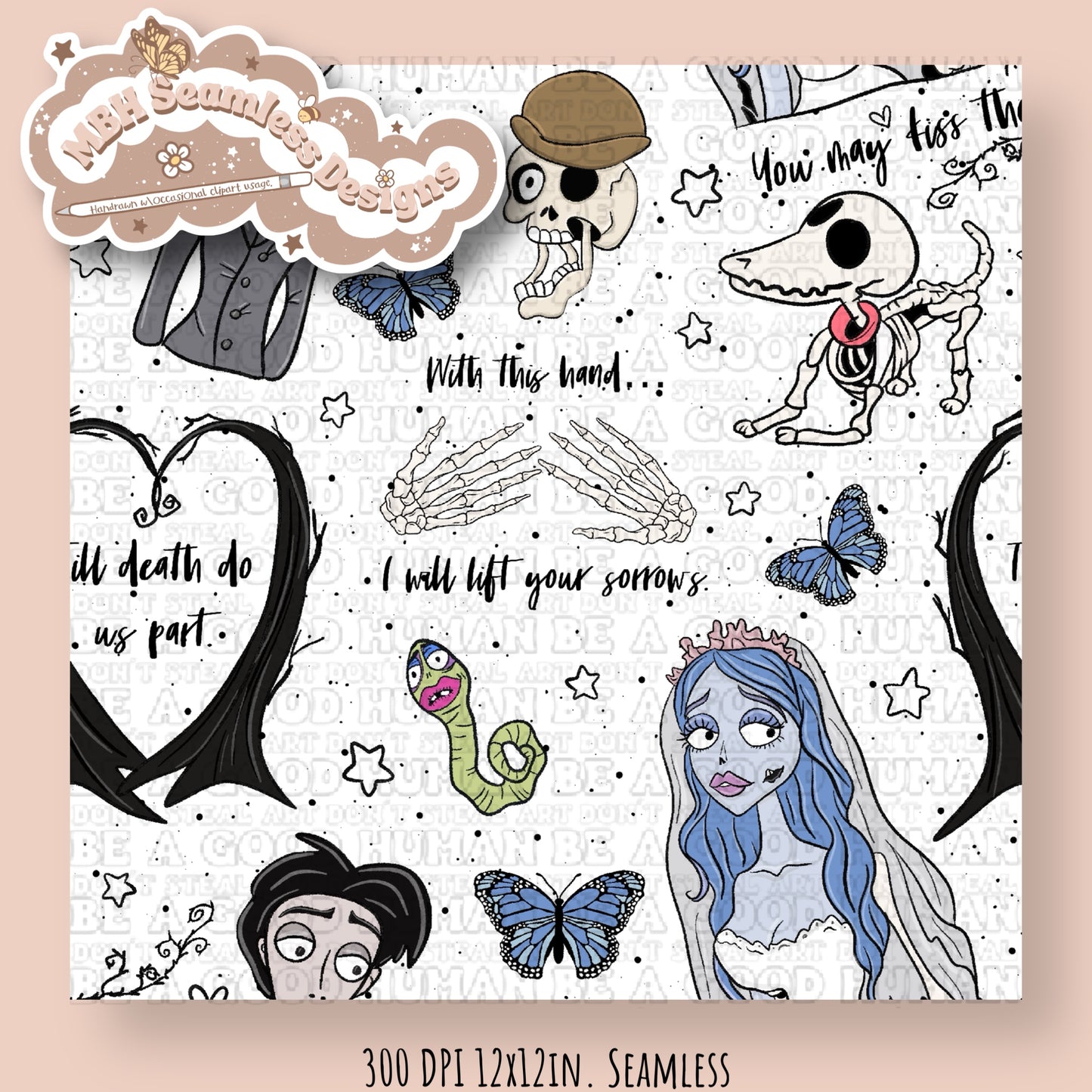 Corpse Bride Quotes Seamless Pattern & PNG MULTIPLE COLORWAYS