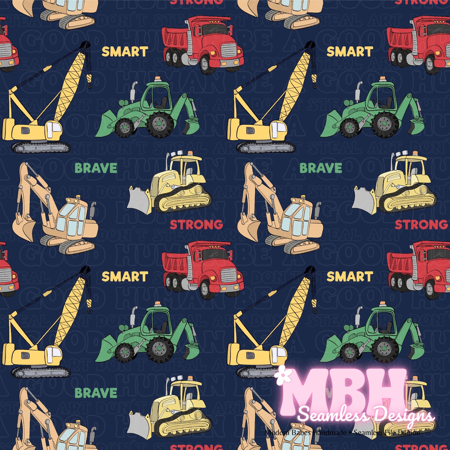 Navy Construction Vehicles Seamless Pattern