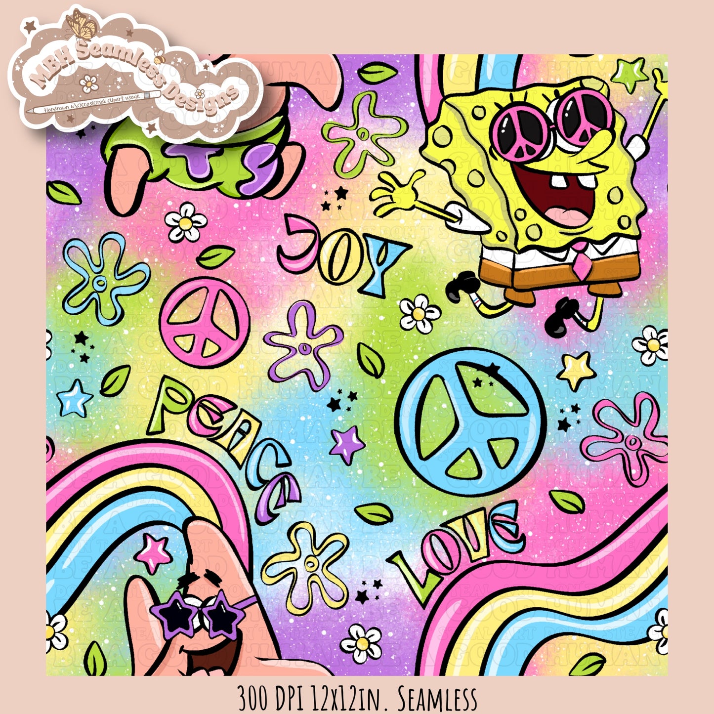 Groovy SquarePants Seamless Pattern MULTIPLE COLORWAYS