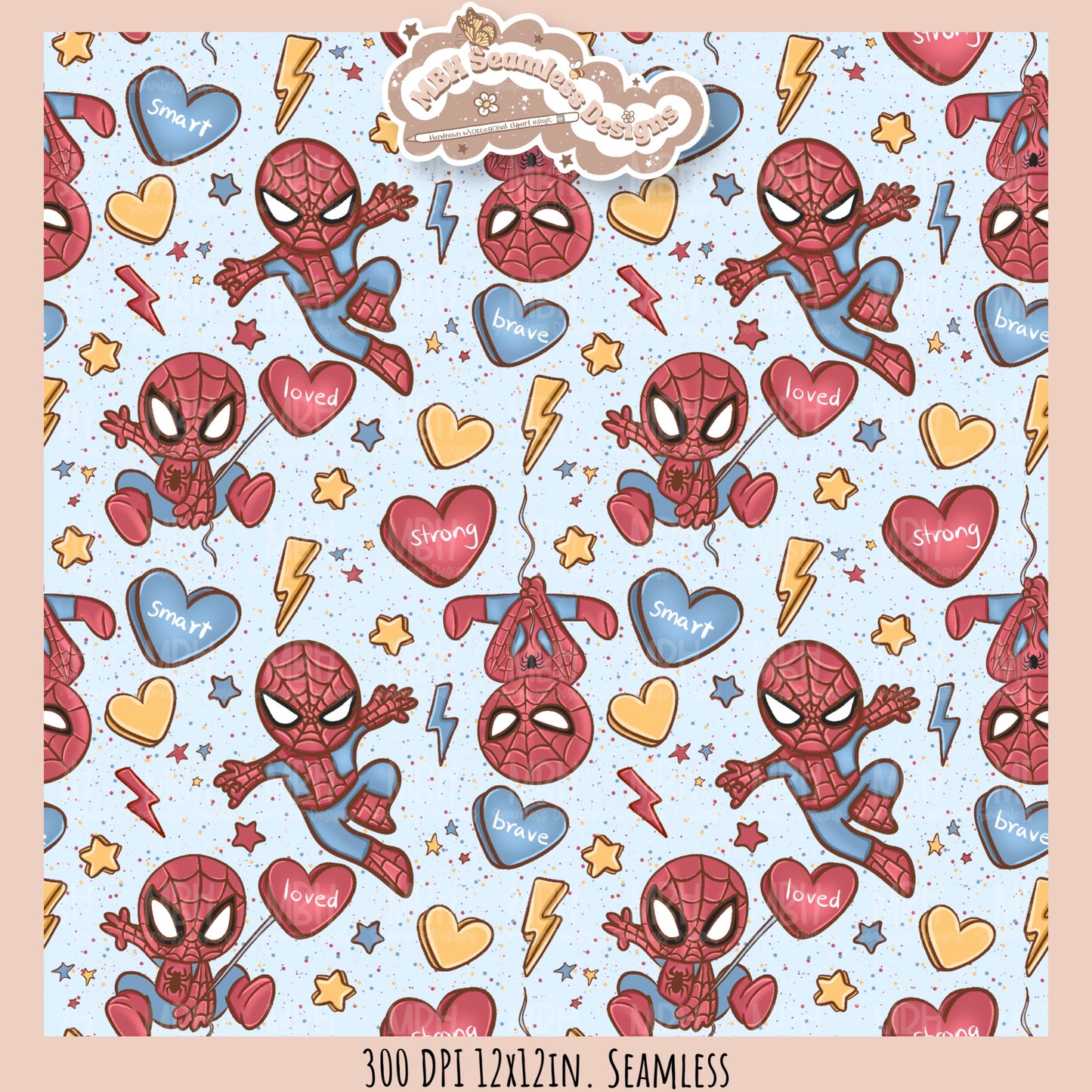 Spider Hero Valentine Seamless Pattern // PNG // Assorted Colorways