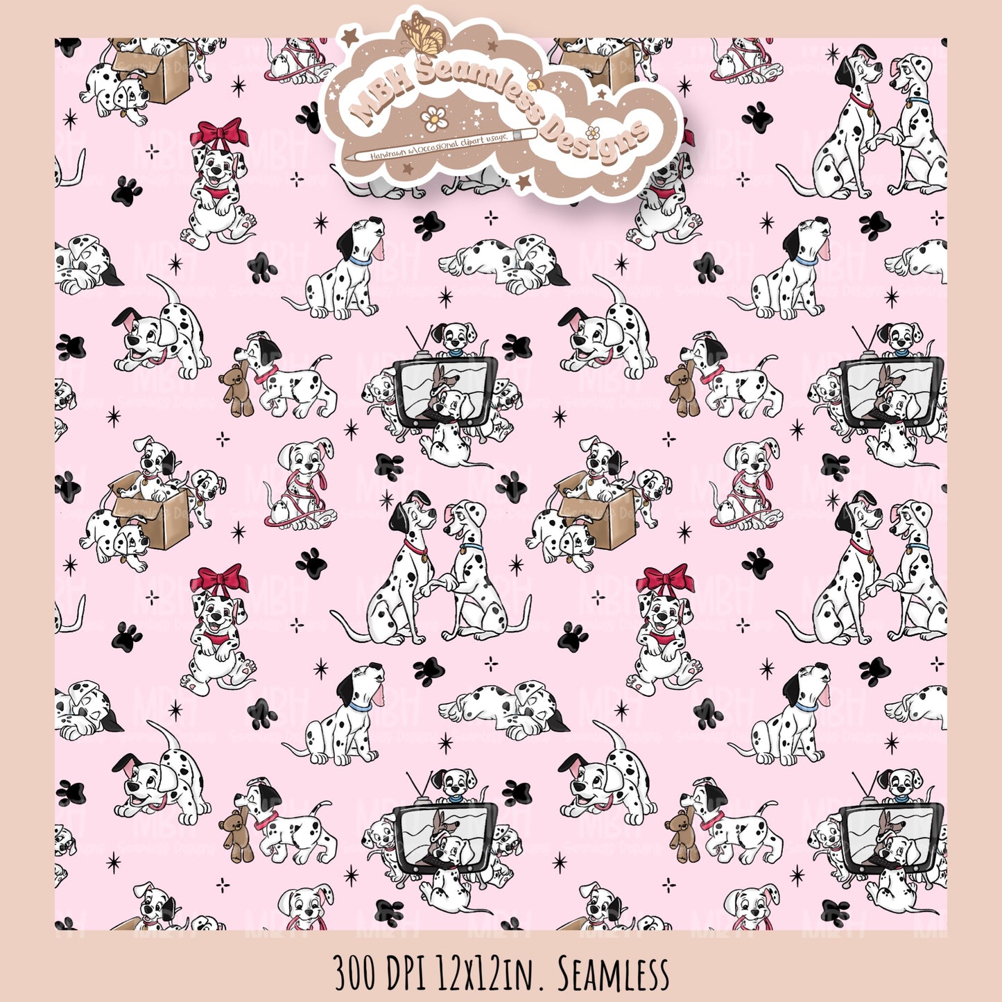 Starry Dalmatians Seamless Pattern // Multiple Colorway Options