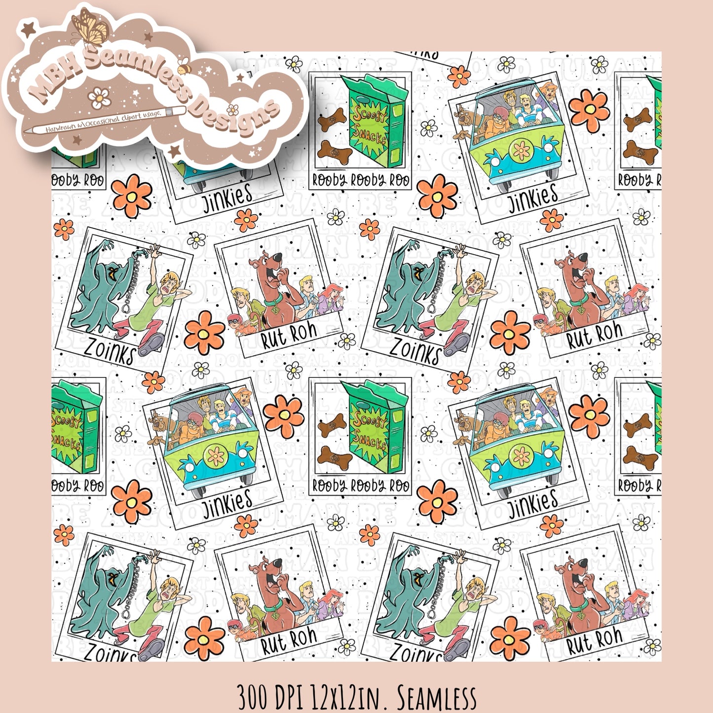 Floral Scooby Polaroids & COORD Seamless Pattern MULTIPLE COLORWAYS