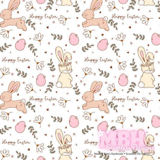 Boho Easter Bunnies Assorted Colorways Seamless Pattern