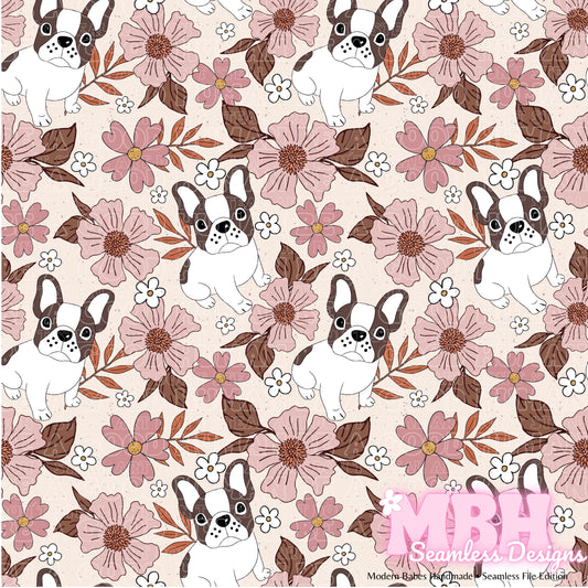 Frenchie Mauve Floral Seamless Pattern