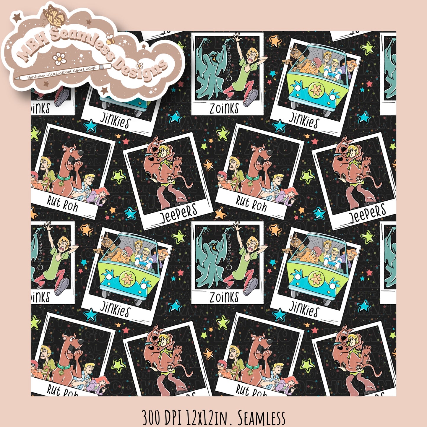 Starry Scooby Polaroids Seamless PNG & COORD MULTIPLE COLORWAYS